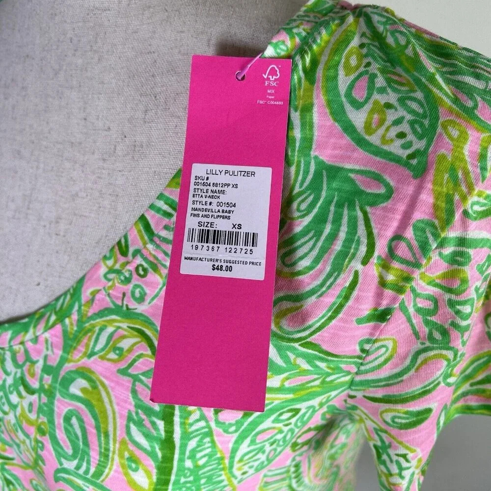 Lilly Pulitzer Madevilla Baby Top NWT XS Green Tropical Pineapple‎ Short Sleeve - Picture 7 of 12